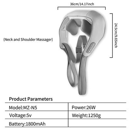 Electric Neck & Shoulder Massager with Graphene Heating Simulates Hand Grabbing Movements Covers Back Legs Legs